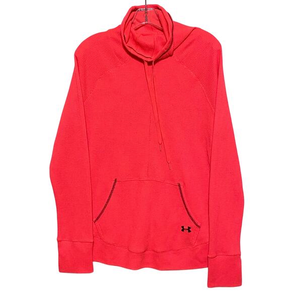 Under Armour Semi Fitted Cold Gear Waffle Knit Cowl Neck Women L Athleisure Neon - Picture 2 of 9